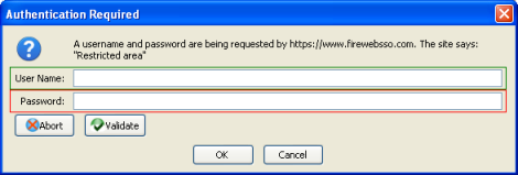 FireWebSSO HTTP authentication dialog window captured.