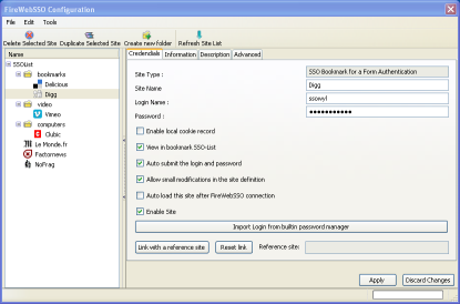 Configuration Panel FireWebSSO SSO Extension Firefox