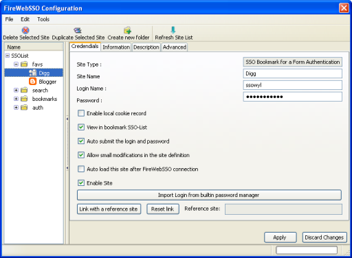 FireWebSSO credential panel.