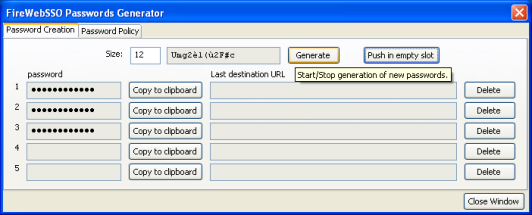 FireWebSSO: Passwords Generator: password policy.