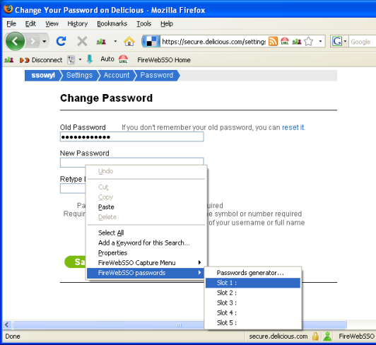 FireWebSSO: select the first password slot.