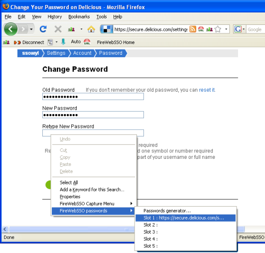 FireWebSSO: select the first password slot.