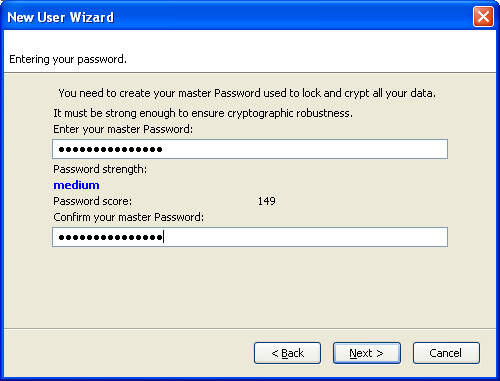 FireWebSSO Registering wizad: checking the password stength.